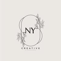 NY Beauty vector initial logo art, handwriting logo of initial signature, wedding, fashion, jewerly, boutique, floral and botanical with creative template for any company or business.