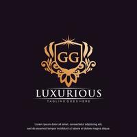 GG initial letter luxury ornament gold monogram logo template vector art.