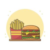 French Fries and Burger Icon Design Vector