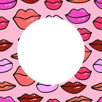 Hand drawn vector female lips of different shapes seamless vector frame. Lips in doodle style