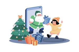 Santa Claus Gives Christmas Gift For Kids By Online Mobile vector