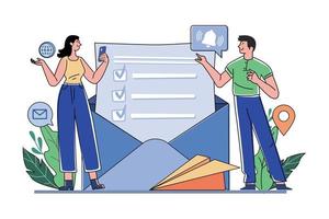 Guy And A Girl Getting An Email Notification vector