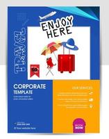 Modern company tours travel flyer design. Summer Holiday Tourism Brochure Template. Flyer Design Set with Beach View. tourism color a4 print ready tour flyer, Holiday Poster. World Adventure template. vector