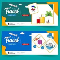 Modern World tours Banner design. company Holiday Adventure Template. Travel agency World Holiday Poster. Vacation Discount template. Travel and tour social media cover or web banner. vector