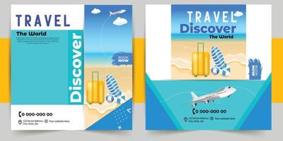 Social media Travel and tours ad design. Enjoy Holiday Adventure Template. social media post template. Travel agency Poster. Truism Vacation Discount Banner. vector