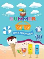 Summer sale banner template promotion with product 3d Product display. Hello summer holiday beach horizontal banner. Hi Summer vacation Discount travel poster. Colorful tropical sea beach Landscape. vector