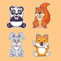 panda, ardilla, shiba inu, Conejo dibujos animados pegatina colección vector