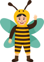 Happy boy cartoon illustration wearing bee shape clothing. png