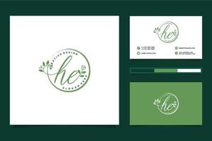 Initial HE Feminine logo collections and business card templat Premium Vector