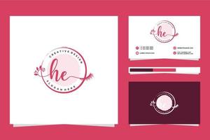 Initial HE Feminine logo collections and business card templat Premium Vector