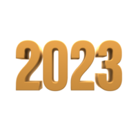 2023 Text Nummer 3d Gold Farbe im transparent Hintergrund. png . 3d Illustration Rendern
