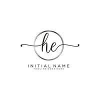 Initial HE feminine logo collections template. handwriting logo of initial signature, wedding, fashion, jewerly, boutique, floral and botanical with creative template for any company or business. vector