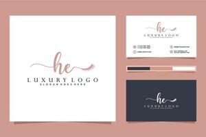 Initial HE Feminine logo collections and business card templat Premium Vector