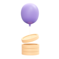 3d rendering of stack of coin and balloon concept of money inflation. 3d illustration cartoon style. png
