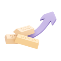 3d Rendern von Gold Bar und Pfeil oben Konzept von finanziell Investition. 3d Illustration Karikatur Stil. png