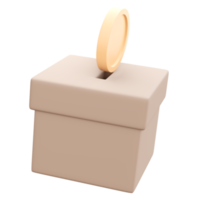 3d rendering of coin and box concept of financial saving and donation. 3d illustration cartoon style. png