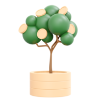 3d representación de apilar de moneda y dinero árbol concepto de ahorro interesar y inversión. 3d ilustración dibujos animados estilo. png