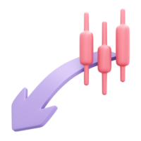 3d rendering of candlestick red with coin and arrow up concept of financial investment. 3d illustration cartoon style. png