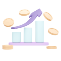 3d Renderização do gráfico e seta acima conceito do financeiro investimento. 3d ilustração desenho animado estilo. png