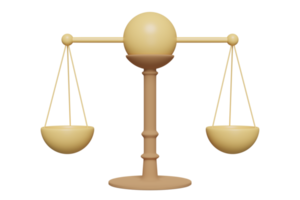 3D justice scales icon isolated. law, justice system symbol concept, 3d render illustration png