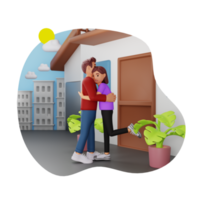 Sweet Couple Hugging Each Other Romantically, 3D Character Illustration png