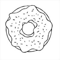 Donut with glaze. Sweet sugar dessert with icing. Outline cartoon illustration isolated on white background vector