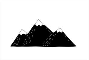 Mountain landscape in children doodle style. Rock ridge. Black and white illustration vector