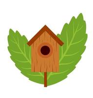 Birdhouse hanging on tree. House for birds. Spring nest of forest animal. vector