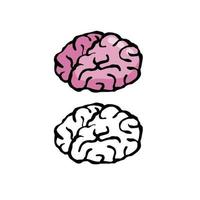 Brain icon in hand drawn doodle style. Reflection and thoughts. Internal organ of the head. Cartoon illustration vector