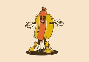 Mascot character design of standing hotdog vector