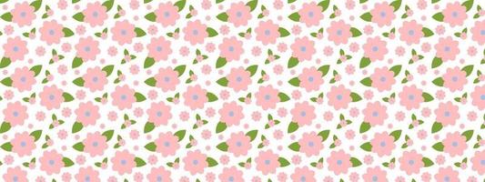 Seamless spring pattern with cute flowers and leaves. Botanical ornament with minimalistic elements in trendy color. Nature background for fabric, textiles, paper. Vector flat cartoon illustration