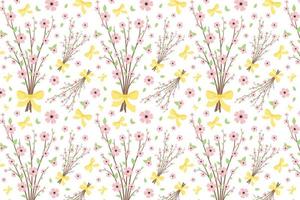 Seamless pattern with Blooming branches of cherry, sakura. Bouquet with spring buds, blossom and flowers. For greeting cards, textiles, wrapping paper, wallpaper. Spring illustration, white background vector