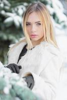 Charming young blonde posing in winter photo