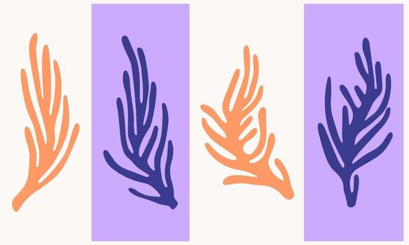 Set of abstract organic shapes. Cutted shape of algae and botanical leaves, abstract shape. Organic shape in the flat style of Henri Matisse. vector