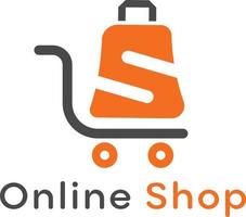 Shopping cart logo with letter S vector