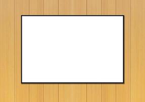 Mockup white picture frame on yellow wood line pattern texture background photo