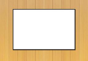 Mockup white picture frame on yellow wood line pattern texture background photo