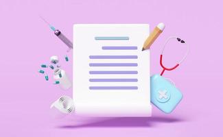3d checklist with blue first aid kit close icon isolated on pink background. 3d render illustration, clipping path photo