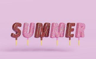 ice cream chocolate sticks covered popsicle with topping summer lettering isolated on pink pastel background.3d illustration or 3d render photo