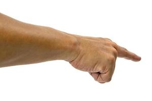 hombre mano señalando aislado en blanco antecedentes foto