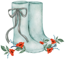 vintage boots watercolor hand painted with spring floral png