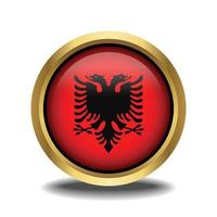 Albania Flag circle shape button glass in frame golden vector