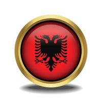 Albania Flag circle shape button glass in frame golden vector