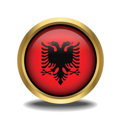 Albania Flag circle shape button glass in frame golden