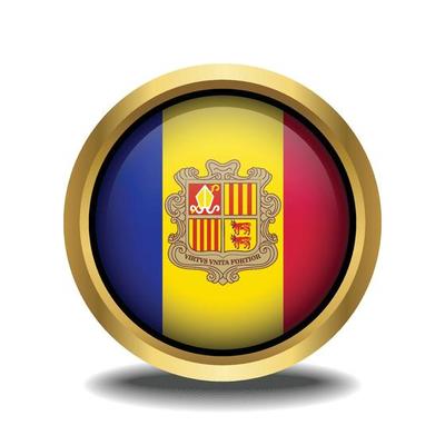 Andorra Flag circle shape button glass in frame golden