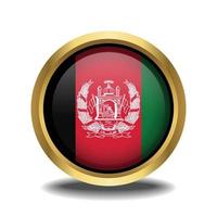 Afghanistan Flag circle shape button glass in frame golden vector