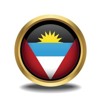 Antigua and Barbuda Flag circle shape button glass in frame golden