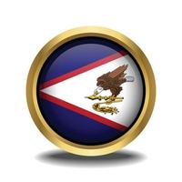 American Samoa Flag circle shape button glass in frame golden vector