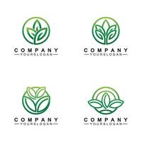 Simple leaf logo inside circle with minimal line art design style vector