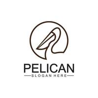 Pelican bird logo design, line art pelican bird logo vector illustration template